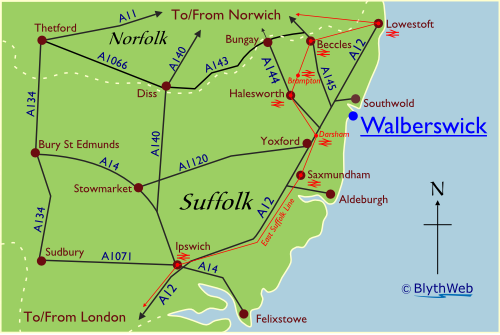 Location of Walberswick in Suffolk